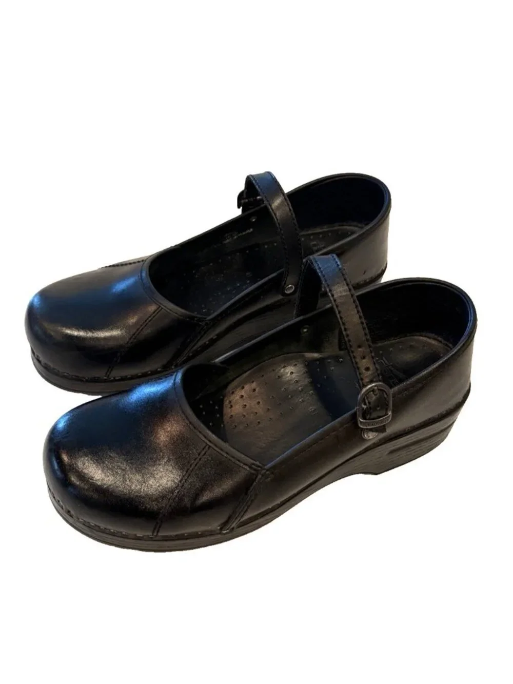 Dansko Women's Black Leather Mary Jane Clog Mules Strap Buckle Comfort Size 41